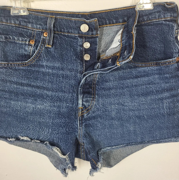 SOLD Levi's 501 Distressed Hem Button Fly High Waisted Shorts Whiskered - Picture 3 of 12
